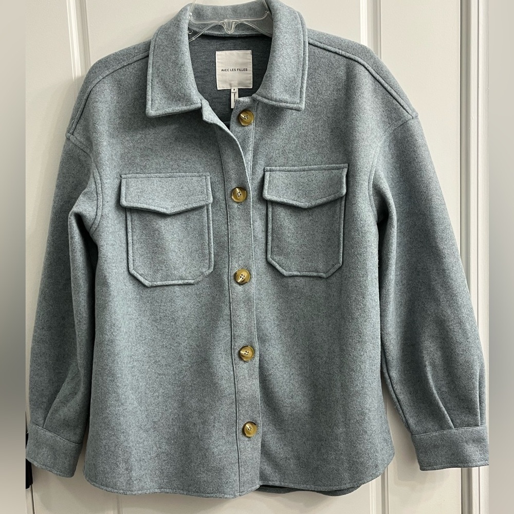 Avec Les Filles Relaxed Boyfriend Shacket Button Down Shirt Jacket Size S New